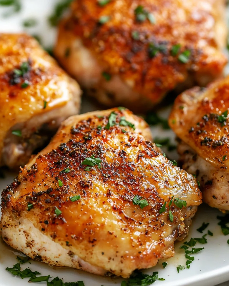 30-minute oven baked boneless skinless chicken thighs on a plate