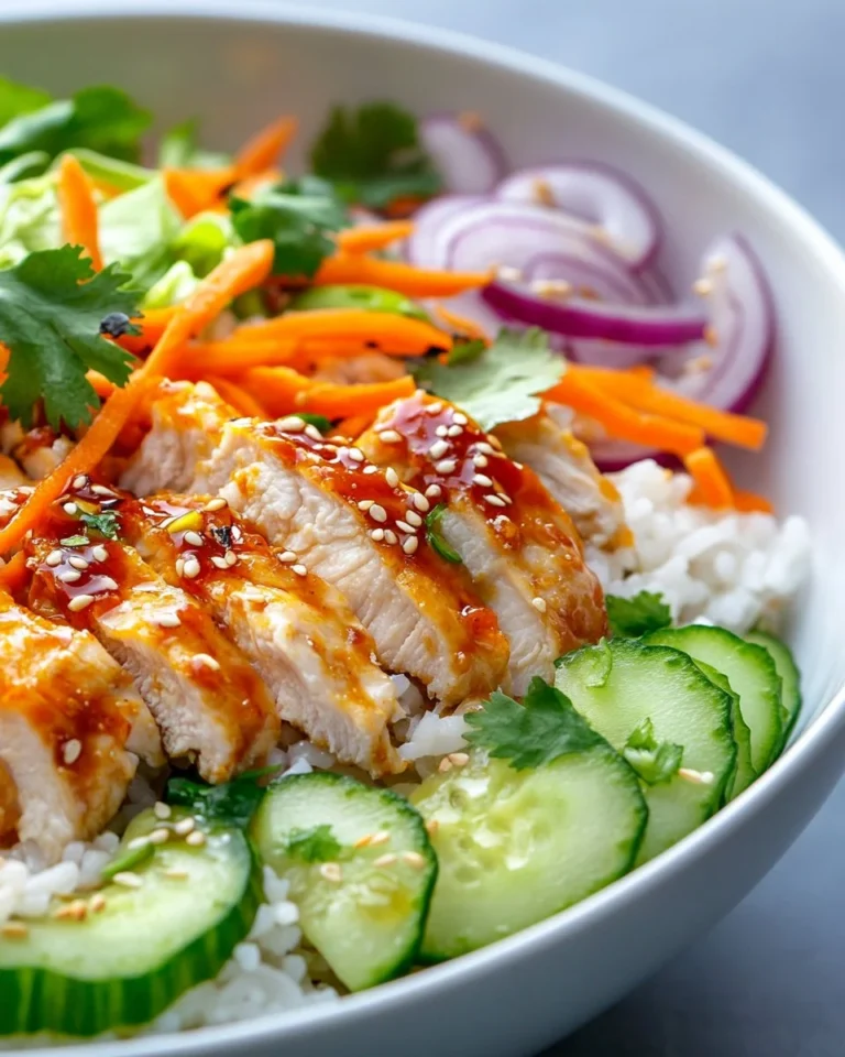 Bang Bang Chicken Crispy Rice Salad served with fresh ingredients