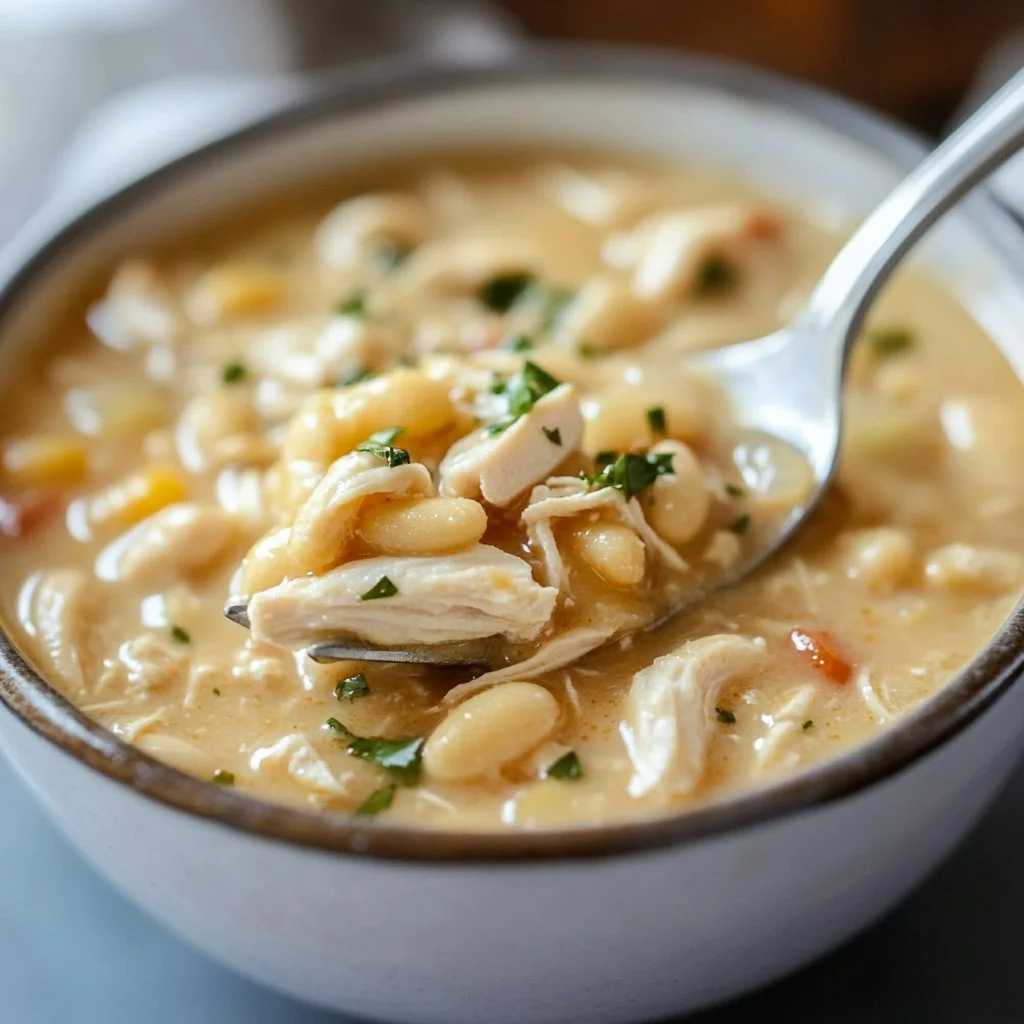 This White Chicken Chili recipe is easy to make on the Stove Top or in the Slow Cooker!