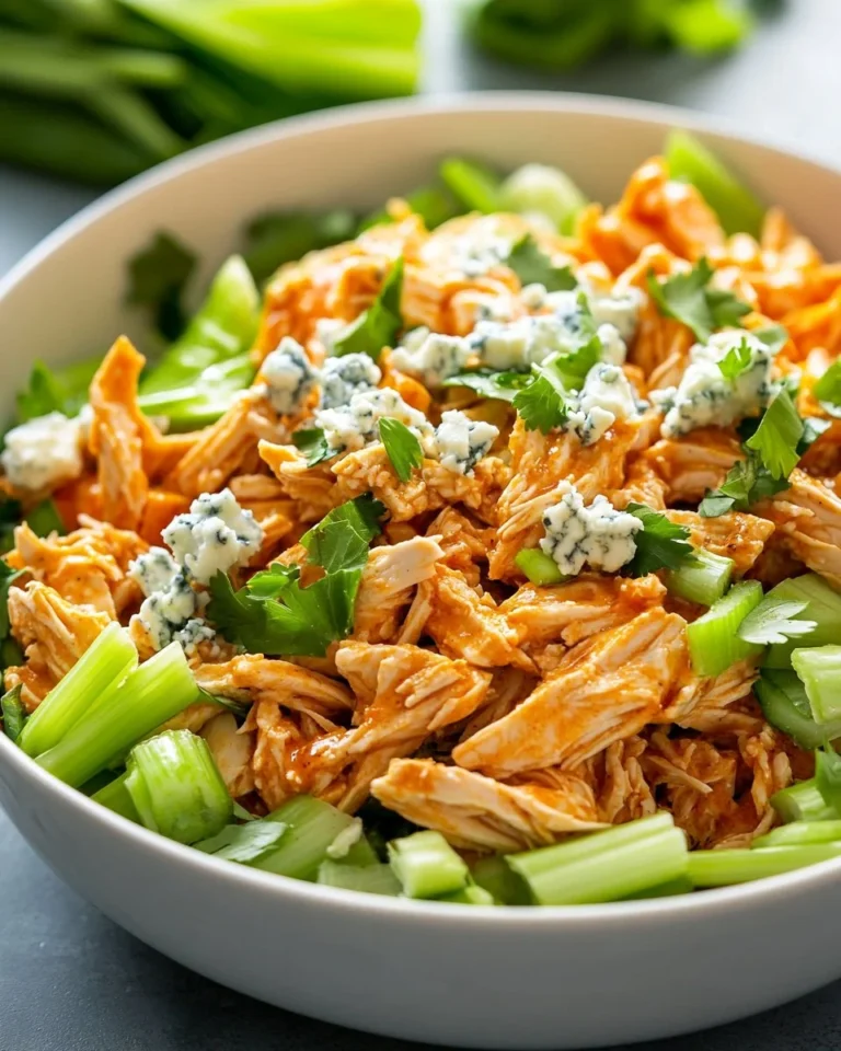 High Protein Buffalo Chicken Salad with fresh ingredients and spicy sauce