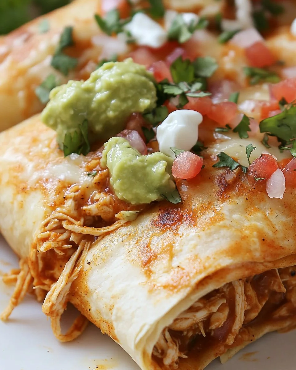 Baked chicken chimichangas served with salsa and toppings