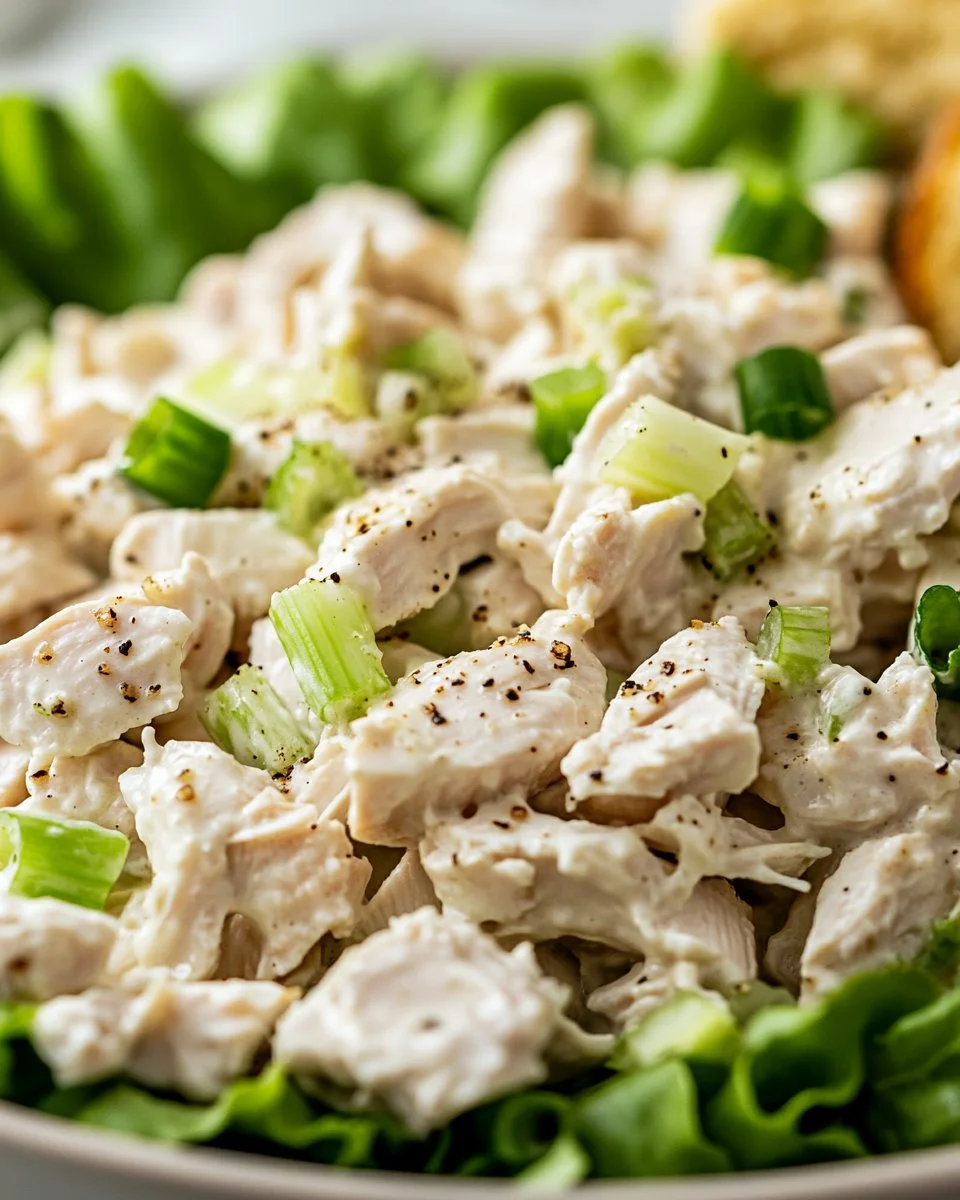 Delicious classic Carol chicken salad served in a fresh bowl with vegetables.