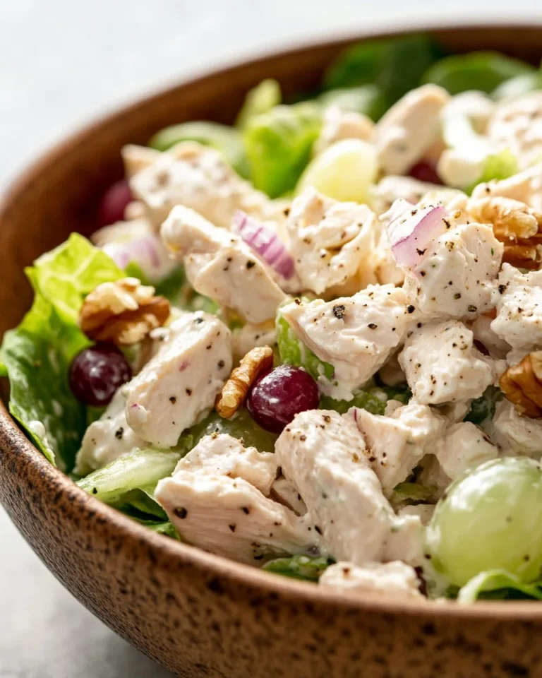 Cottage Cheese Chicken Salad served in a bowl with fresh vegetables