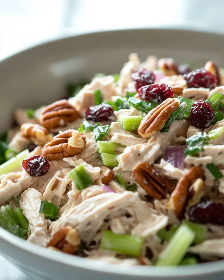 Delicious cranberry chicken salad with mixed greens and walnuts