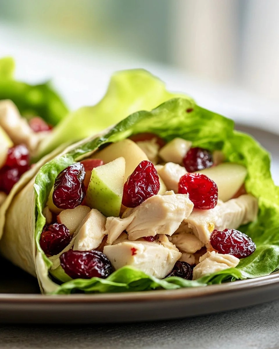 Delicious Cranberry Chicken Wraps served on a plate with fresh ingredients