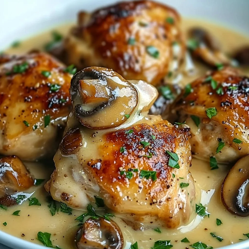 Creamy Garlic Mushroom Chicken Thighs