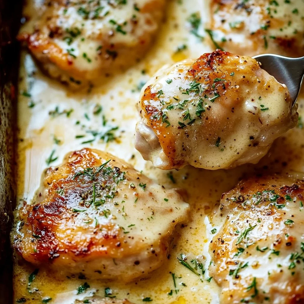 Creamy Oven Baked Chicken Thighs
