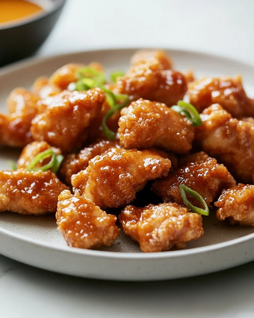 Crispy Orange Chicken Delicious crispy orange chicken served with a side of vegetables