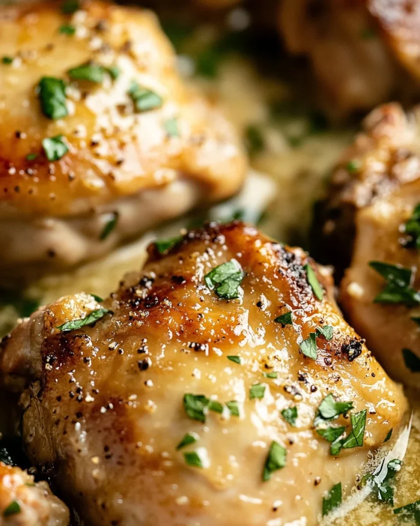 Crockpot Garlic Parmesan Chicken Thighs served with herbs and spices.
