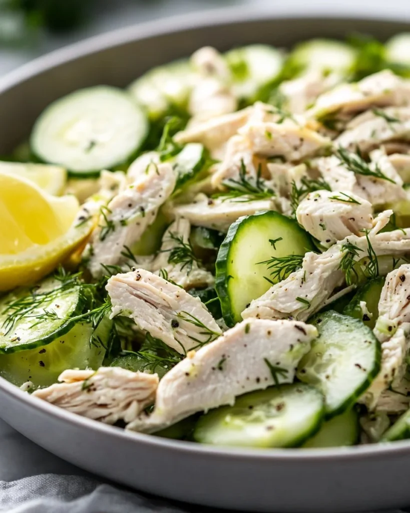 Cucumber Dill Rotisserie Chicken Salad Cucumber Dill Rotisserie Chicken Salad served in a bowl with fresh ingredients