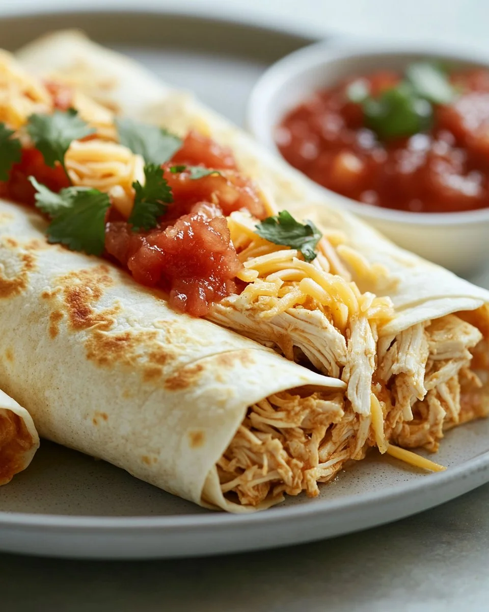 Delicious chicken chimichanga served with toppings and side dishes.