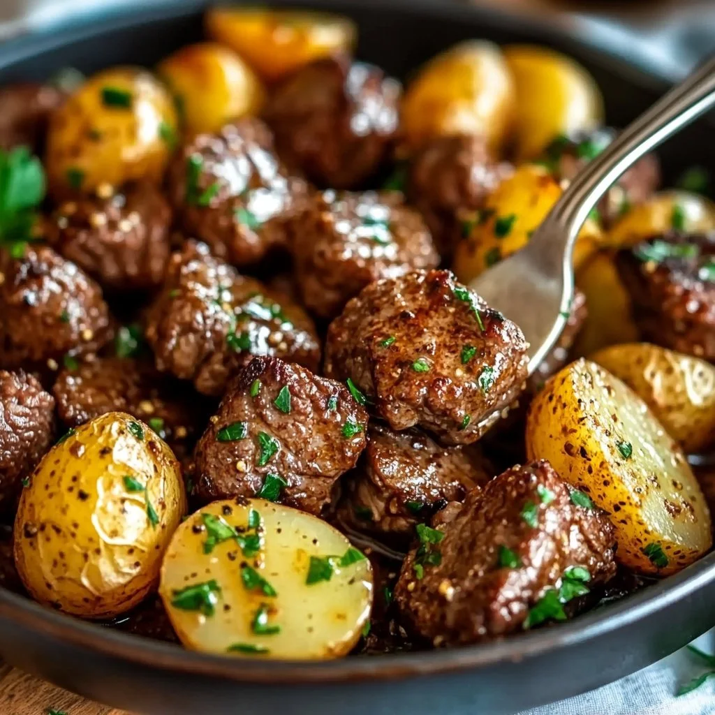 Garlic Butter Beef Bites with Potatoes