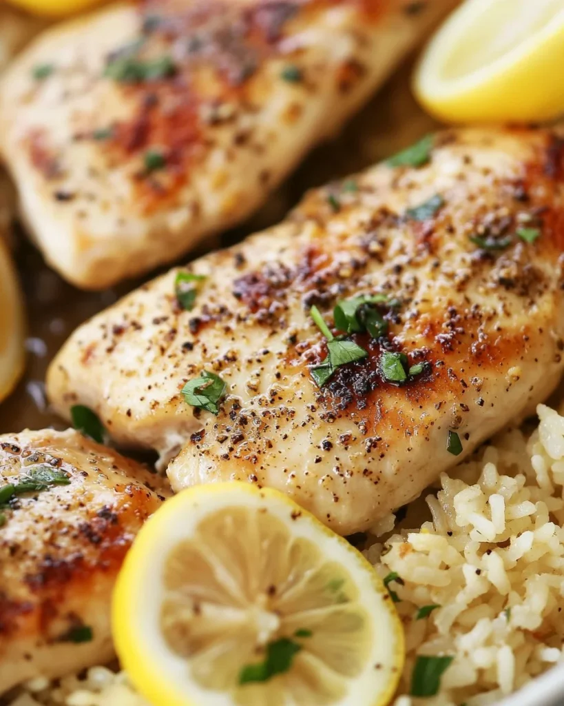 Greek Chicken served with flavorful Lemon Rice
