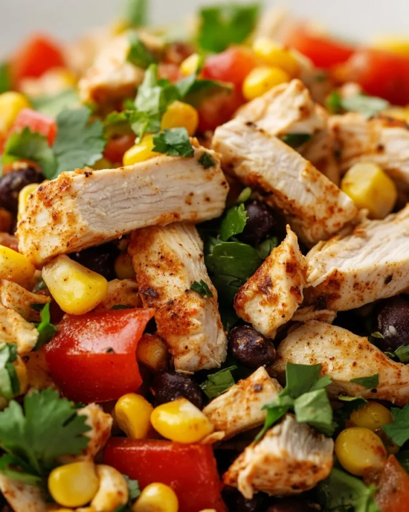High-Protein Southwest Chicken Salad High-protein Southwest Chicken Salad with grilled chicken, veggies, and dressing