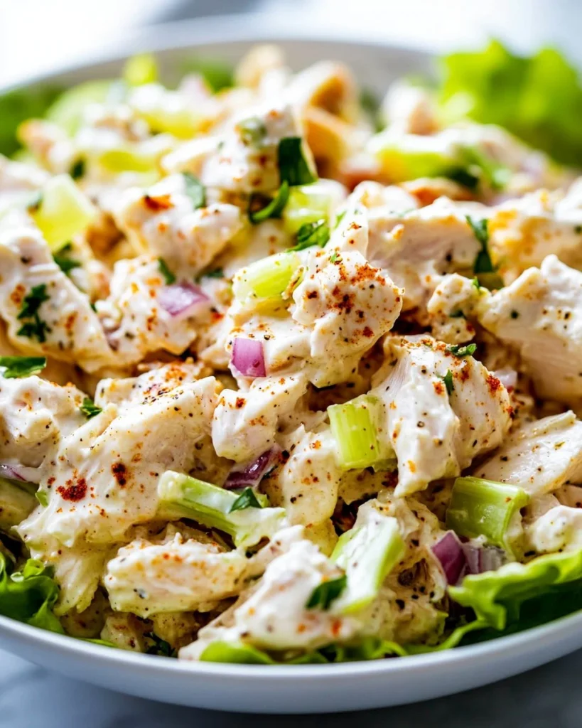 Keto Chicken Salad Keto Chicken Salad in a bowl with fresh ingredients and herbs