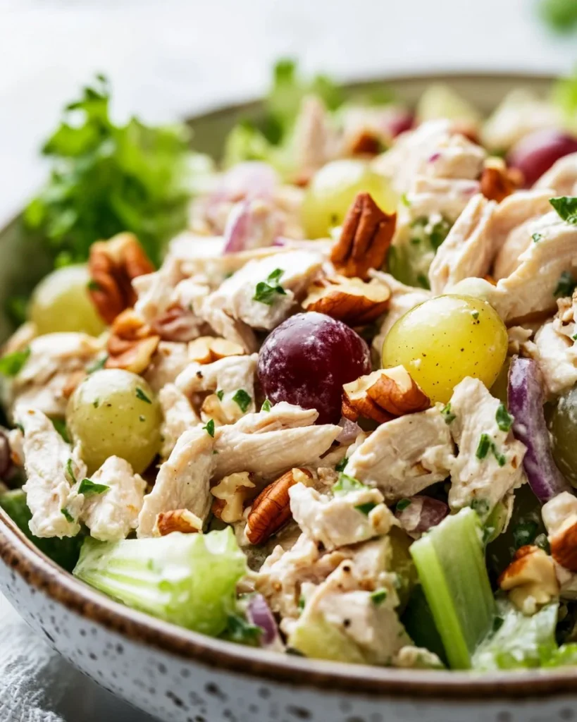 The BEST Healthy Chicken Salad Delicious bowl of healthy chicken salad with fresh vegetables and dressing