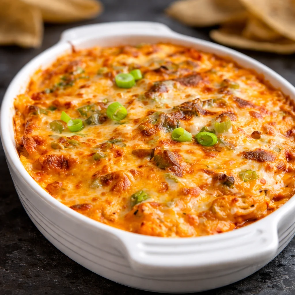 Delicious Buffalo Chicken Dip served in a bowl, perfect for game day parties.