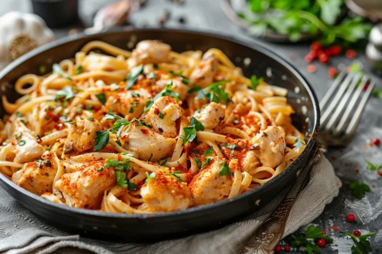 Delicious Cajun chicken pasta served in a bowl, perfect for kids