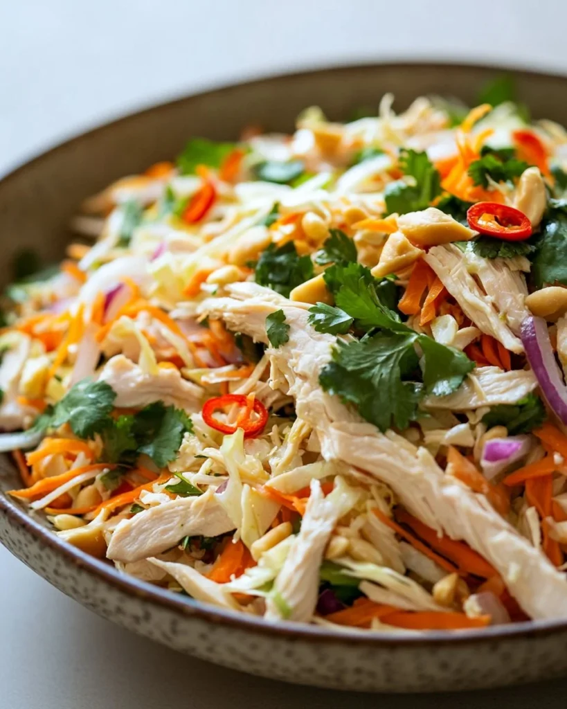 Vietnamese Chicken Salad Bowl of fresh Vietnamese Chicken Salad with herbs and vegetables