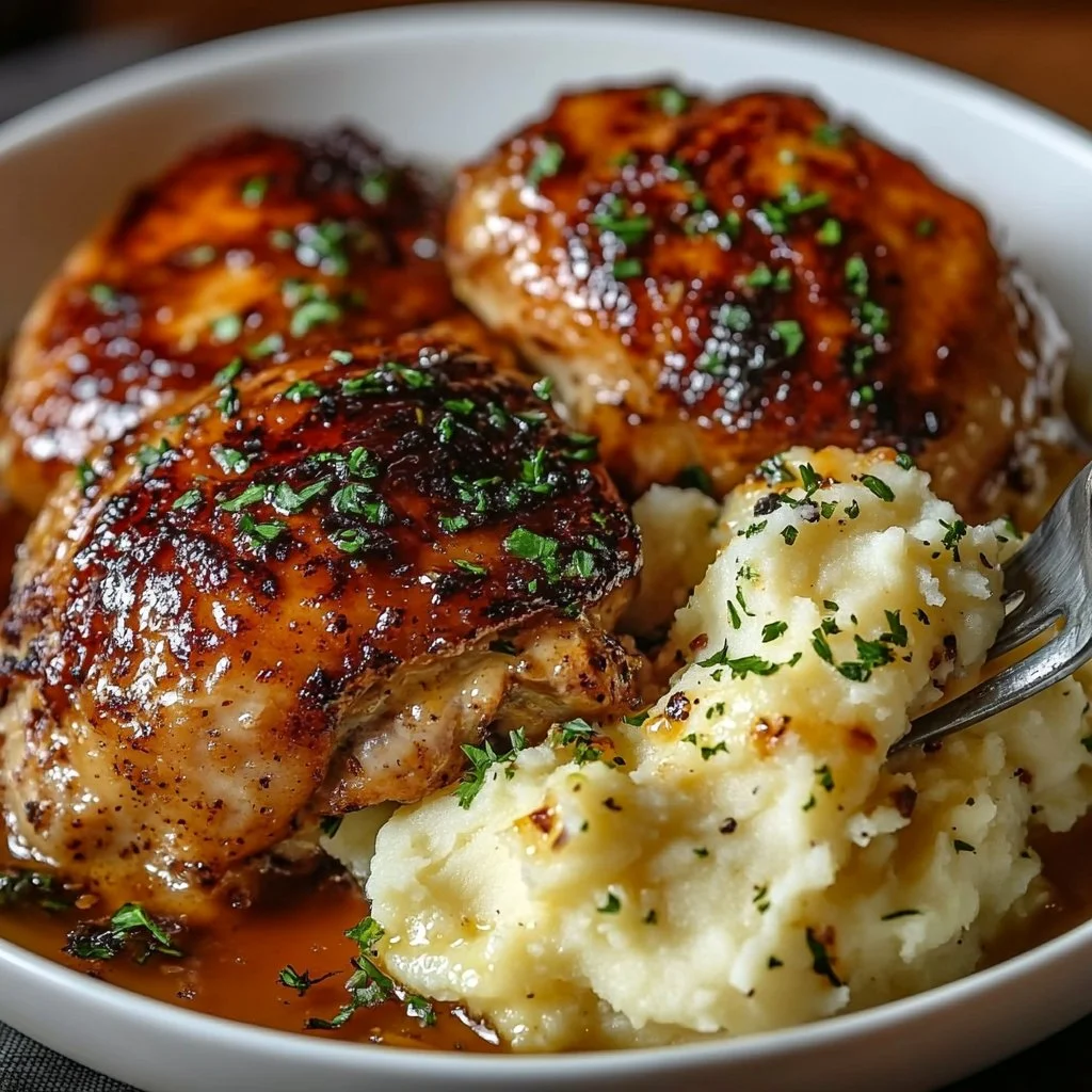 Chipotle Honey Chicken Thighs with Smoked Gouda Mashed Potatoes