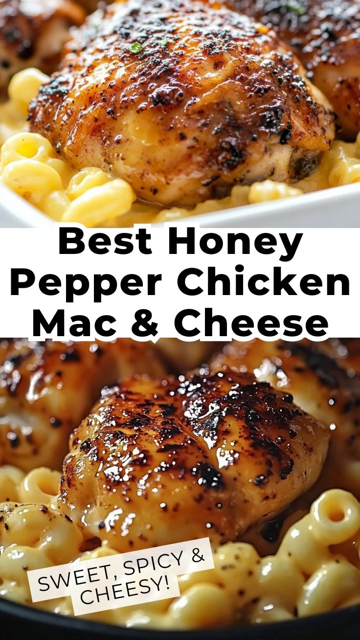 Sweet and Spicy Honey Pepper Chicken with Macaroni and Cheese