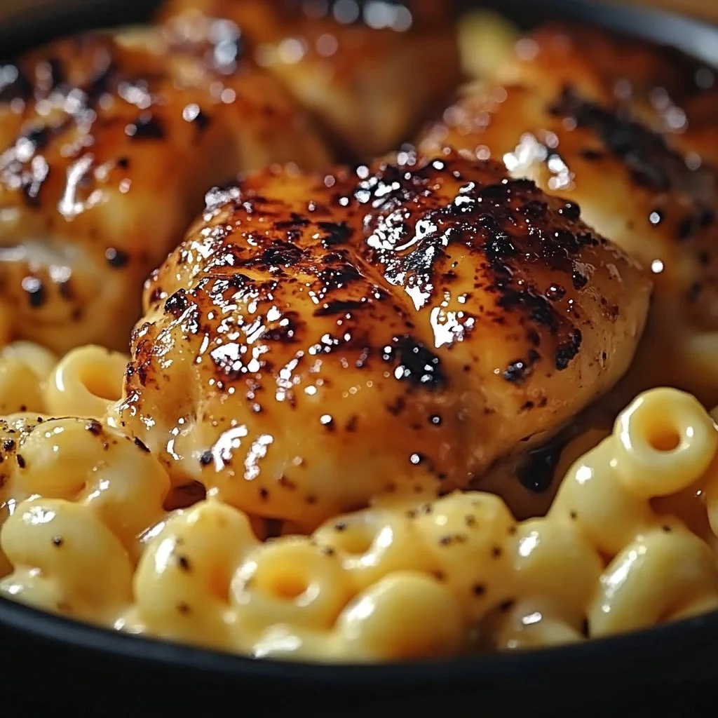 Sweet and Spicy Honey Pepper Chicken with Macaroni and Cheese