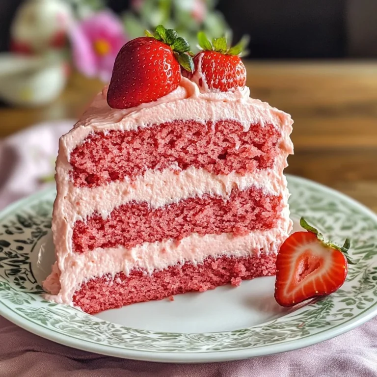 Delicious and moist Best Ever Strawberry Cake topped with fresh strawberries
