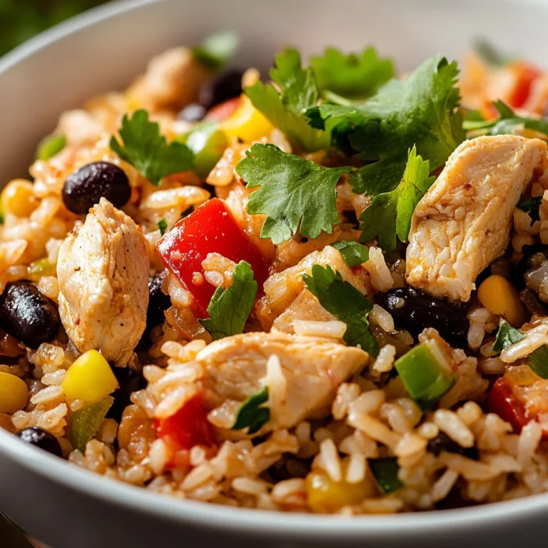 A delicious plate of Caribbean Chicken and Rice garnished with fresh herbs.