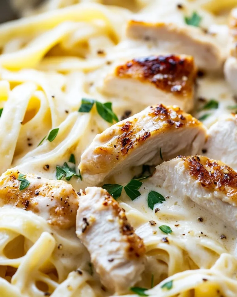 Chicken Alfredo Delicious Chicken Alfredo pasta dish with creamy sauce and grilled chicken