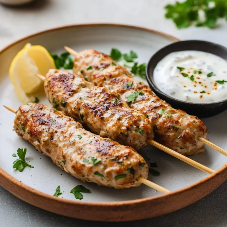 Delicious Chicken Kofta served with creamy garlic yogurt sauce on a plate