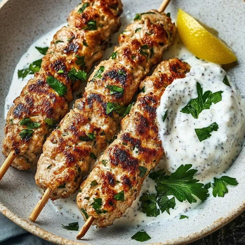 Chicken Kofta with Creamy Garlic Yogurt Sauce