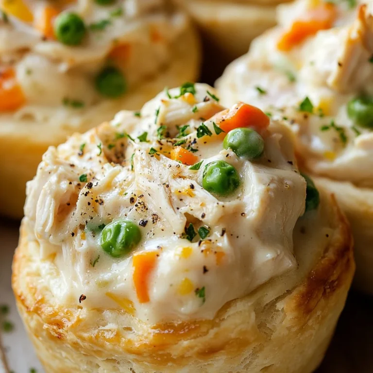 Chicken pot pie biscuit cups filled with creamy chicken and vegetables