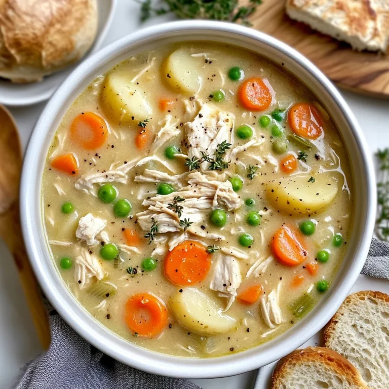 Delicious Chicken Pot Pie Soup in a bowl topped with fresh herbs