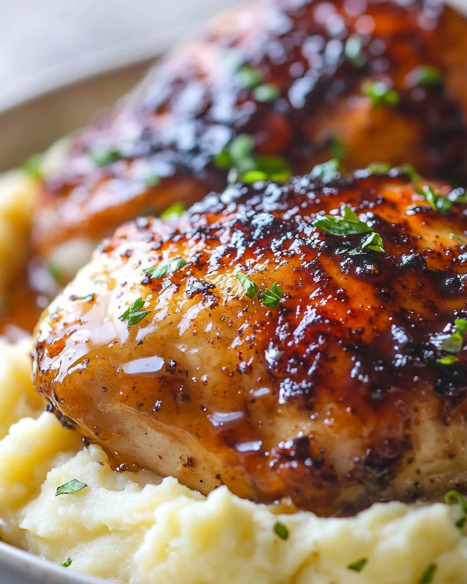Chipotle Honey Chicken Thighs served with Smoked Gouda Mashed Potatoes