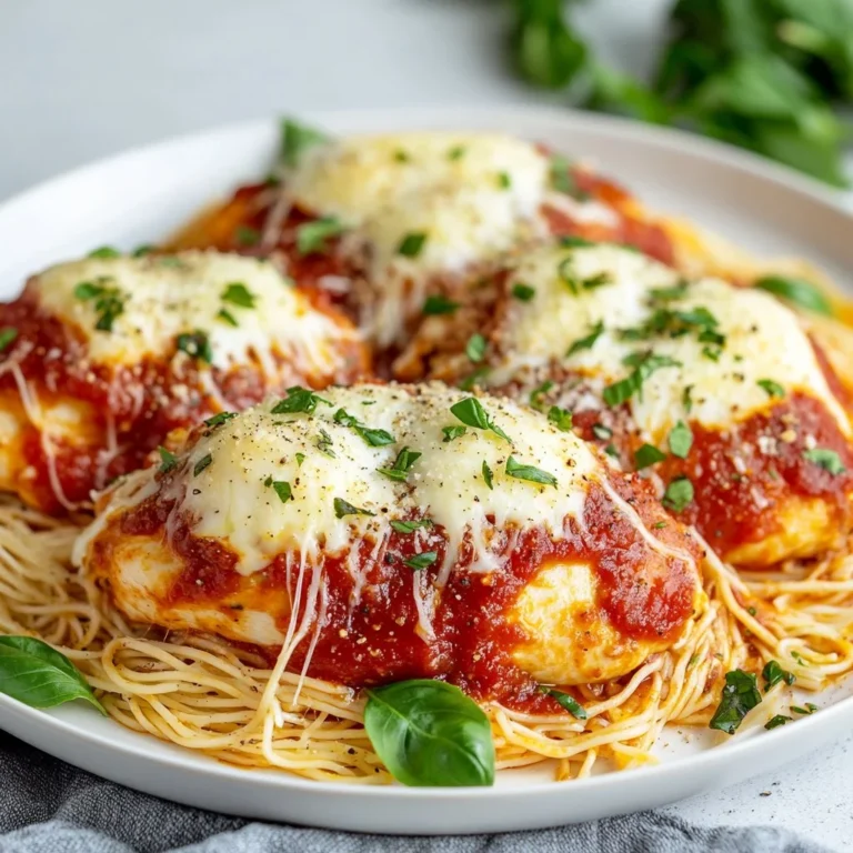 Delicious Classic Chicken Parmesan topped with marinara sauce and melted cheese