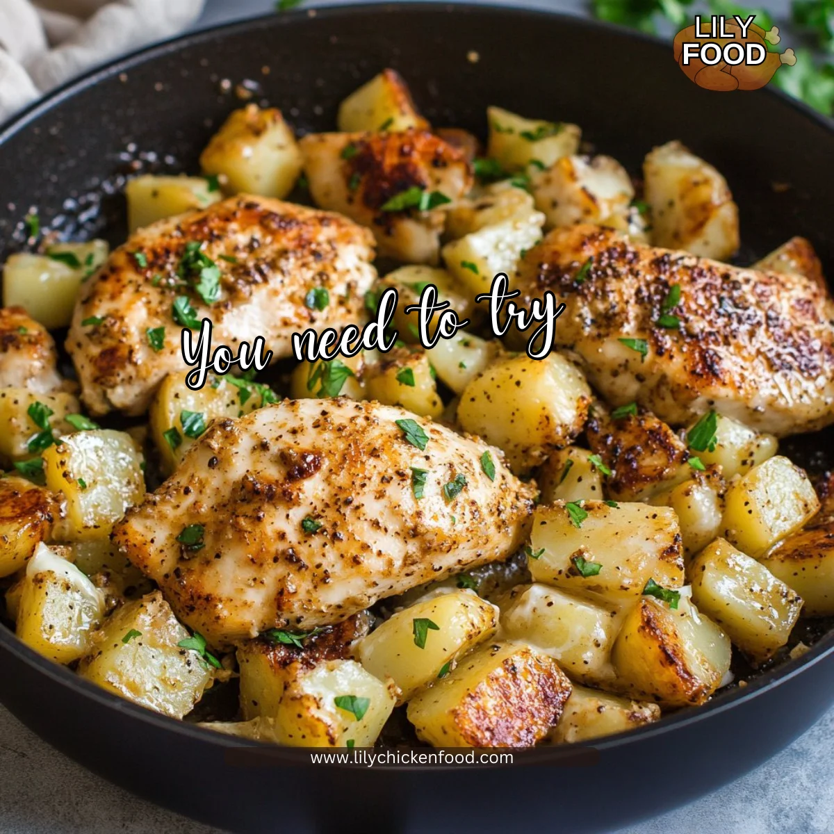 Garlic Parmesan Chicken and Potatoes Skillet