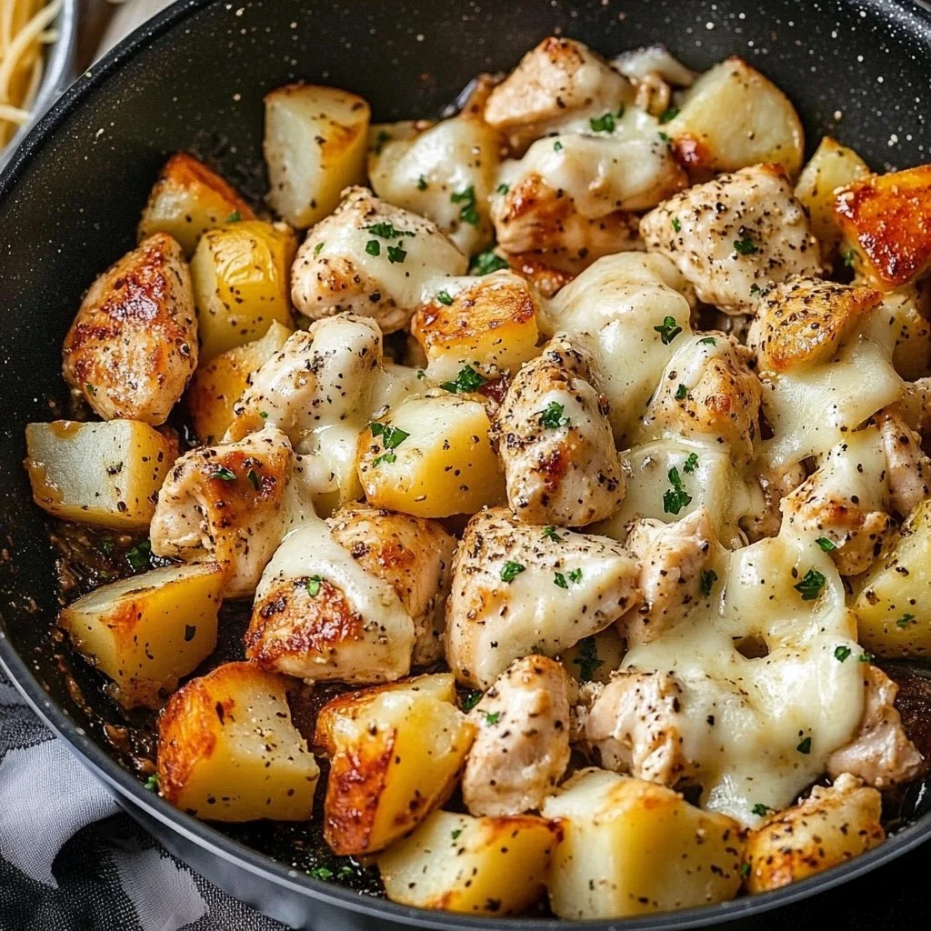 Garlic Parmesan Chicken and Potatoes Skillet