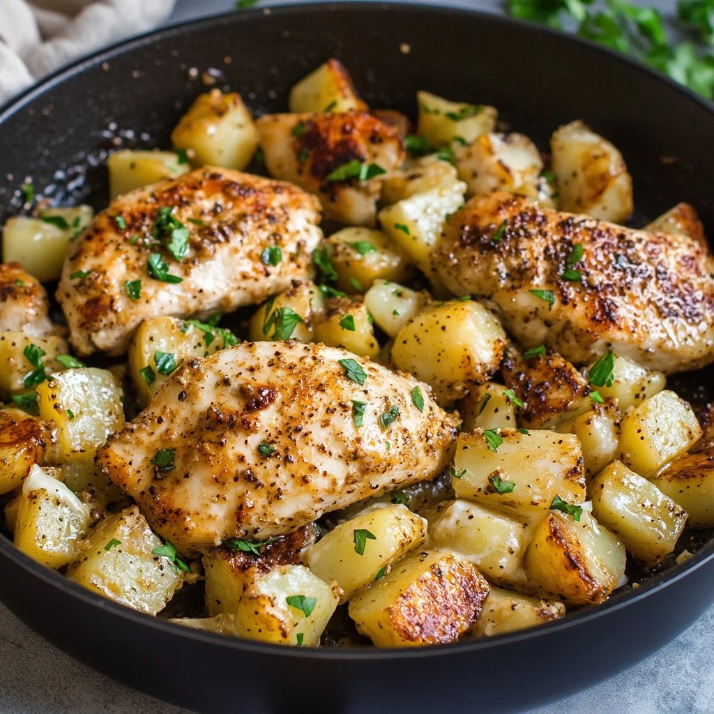 Garlic Parmesan Chicken and Potatoes Skillet