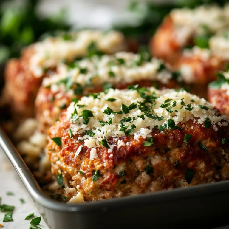 Delicious Garlic Parmesan Chicken Meatloaf served with herbs