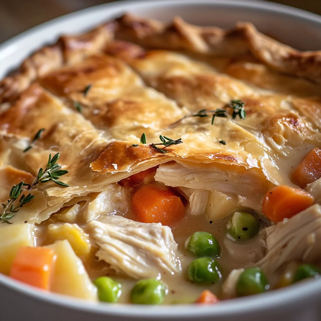 Delicious homemade chicken pot pie with flaky crust and savory filling