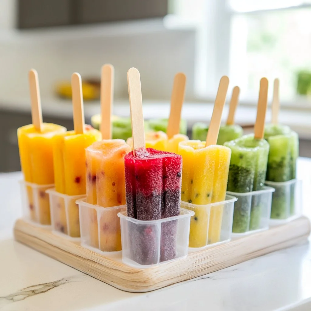 Colorful homemade freeze pops in a bowl ready to enjoy on a hot day