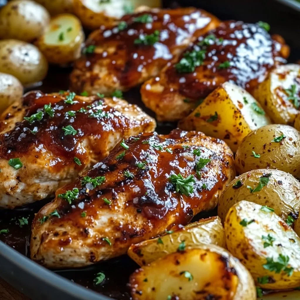 Honey BBQ Chicken with Garlic Parmesan Potatoes