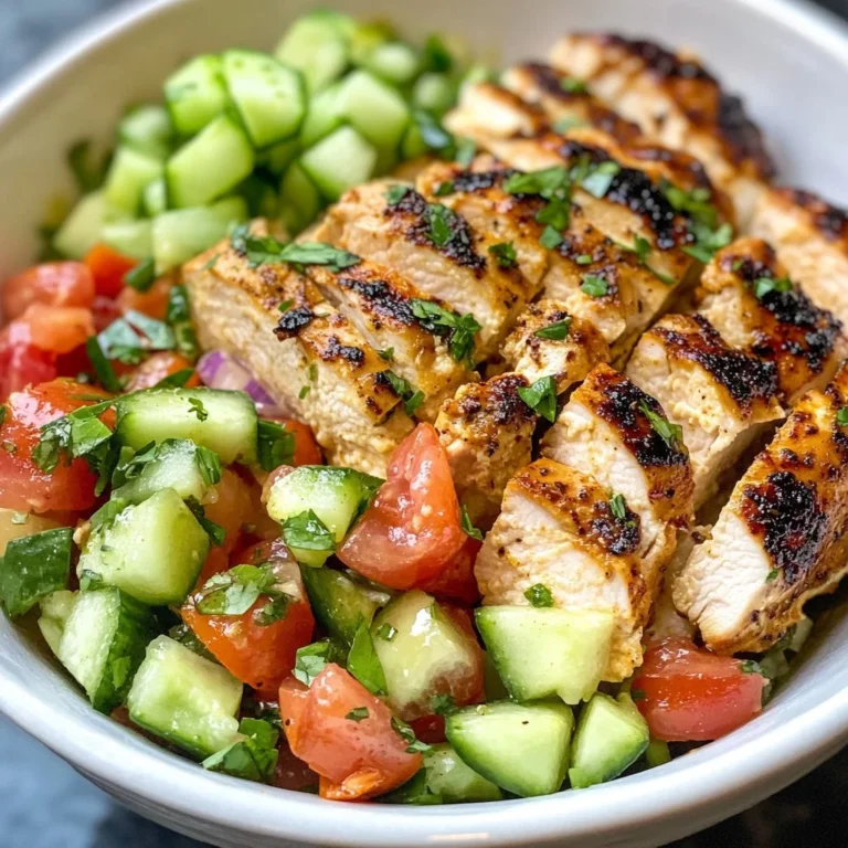 Lemon Chili Grilled Chicken Bowl with Fresh Cucumber Salad and Hummus