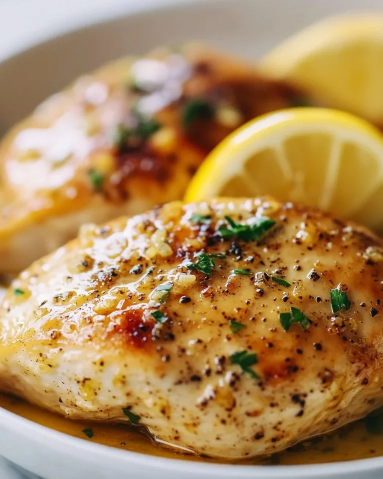 Zesty Lemon Garlic Chicken recipe served with herbs and vegetables