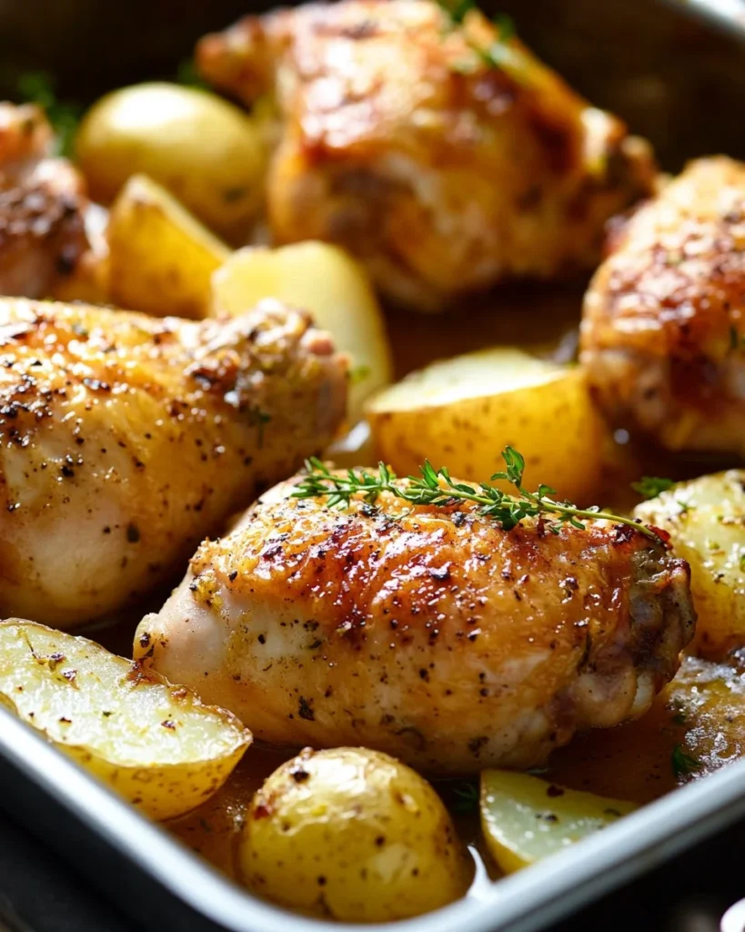 Lemon Garlic Chicken Delicious lemon garlic chicken dish served with fresh herbs and lemon slices.
