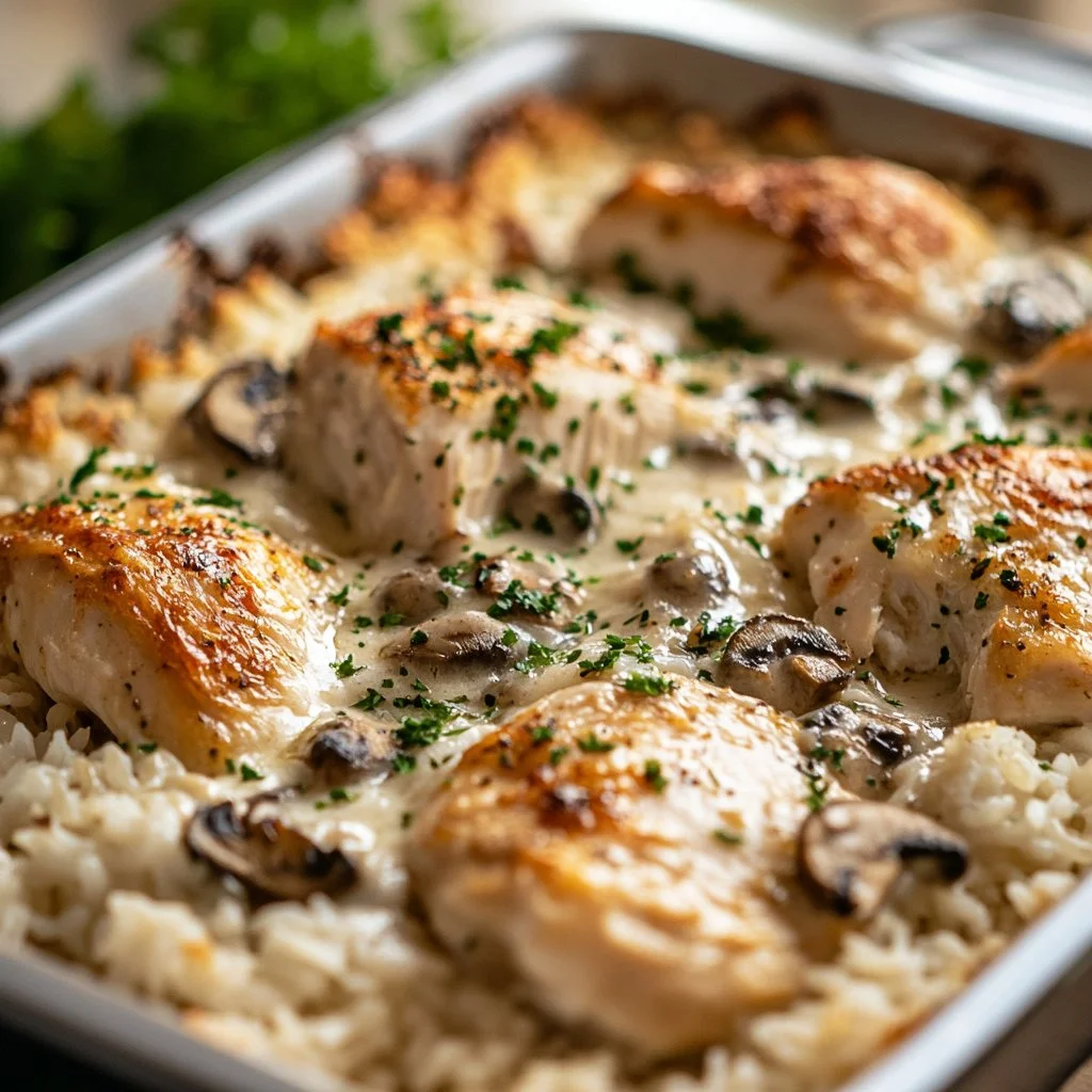 Delicious No Peek Chicken Casserole with vegetables and rice