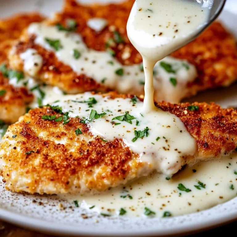 Parmesan Crusted Chicken served with Creamy Garlic Sauce