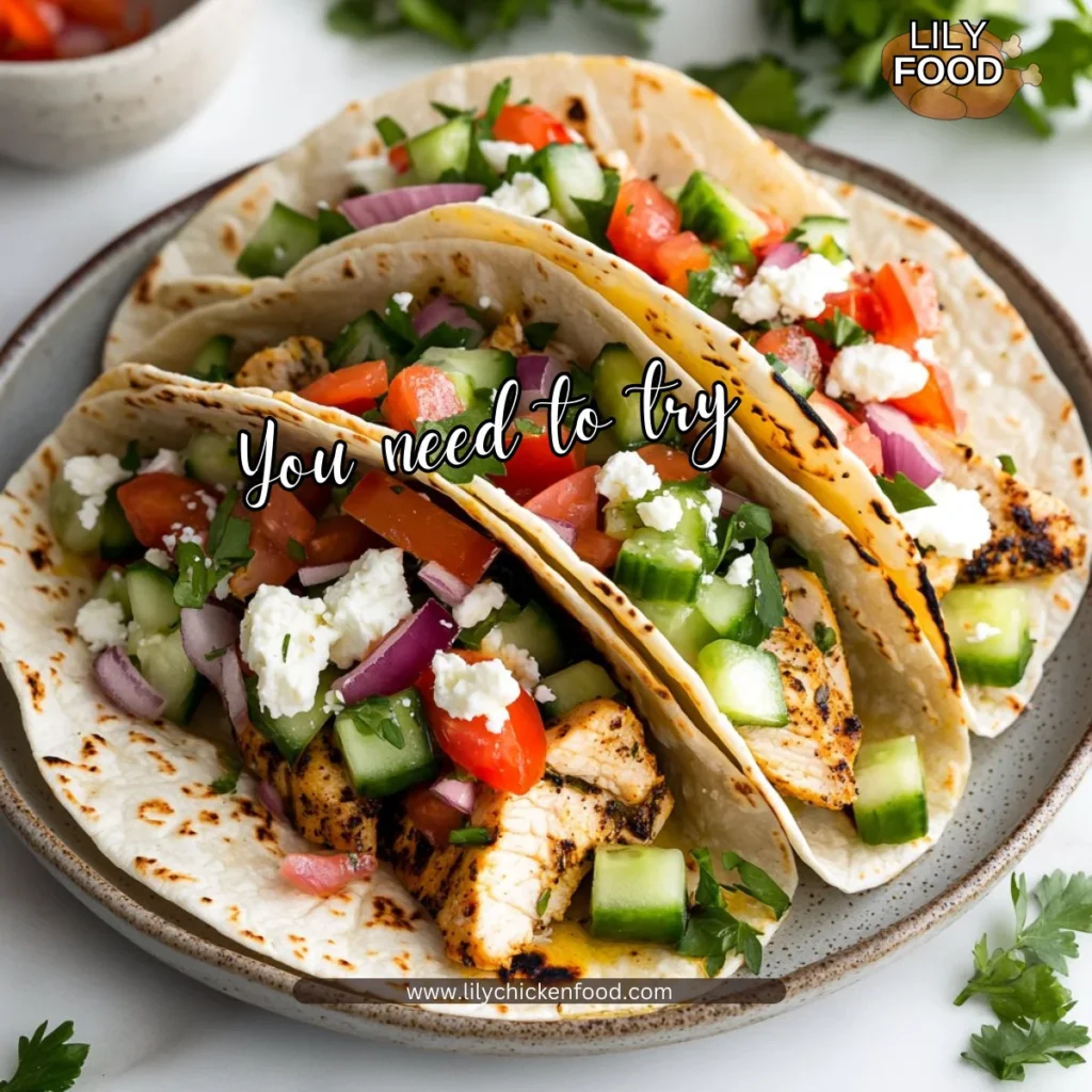 Quick Mediterranean Chicken Tacos Delicious Mediterranean Chicken Tacos served with fresh toppings