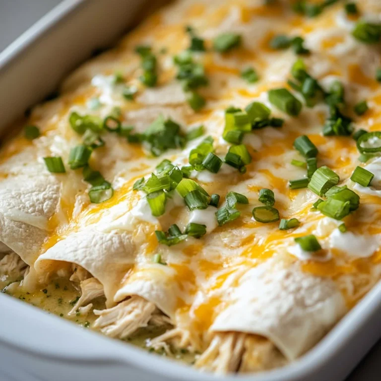 Delicious white rotisserie chicken enchiladas topped with cheese and garnished