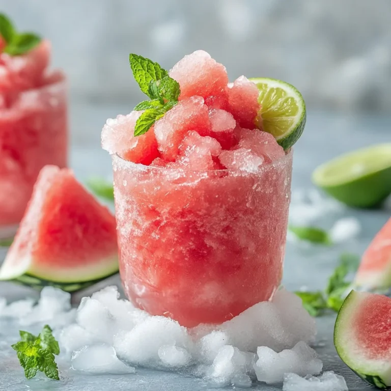Delicious watermelon slushies served in a glass with ice